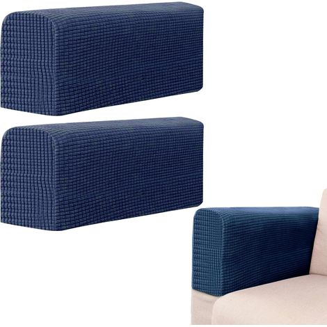 2 Pièces Protège-Accoudoirs de Canapé, Housse d'Accoudoir de Fauteuil Antidérapante en Polaire Épaisse, Protection pour Canapé et Fauteuil Reclinable (Bleu Marine) (1/5)