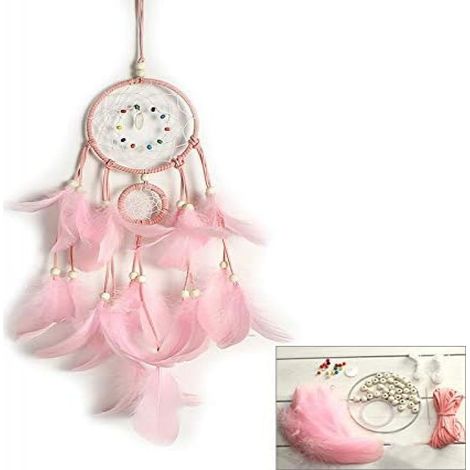 Kit attrape-rêves à faire soi-même, anneau métal 11cm et 5cm, plumes, perles bois, décor chambre enfant, mariage (1/5)
