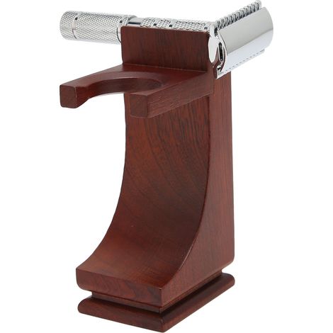 Support de rasage en bois rouge vin stable avec base antidérapante pour blaireaux de taille standard (1/5)