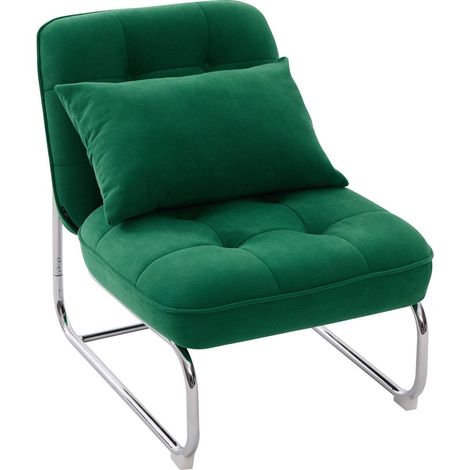 Fauteuil en velours côtelé vert électrique, piètement chromé - Marvin