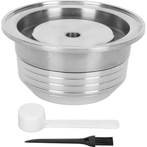 Capsule à café réutilisable avec couvercle, goupillon, surface lisse, capsules rechargeables en acier inoxydable et plastique. (1/5)