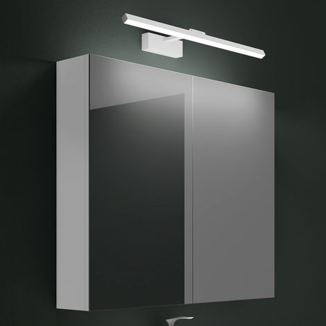 Mai & Mai Armoire Suspendue de Salle de Bain avec Miroir et Lampe LED 180° Rotative 60cm Blanc 2 Portes Armoire Miroir Murale Éclairage et Étagère 80x15x70cm Blanc Mat SpiegelSR-02