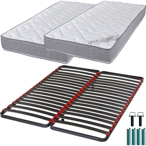 Matelas mousse + Sommier métal C39 2x90x190 Wave - Hauteur 19 cm - Soutien ferme (1/5)