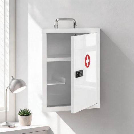 Armoire de toilette blanche avec serrure à code métal 3 étagères (1/5)