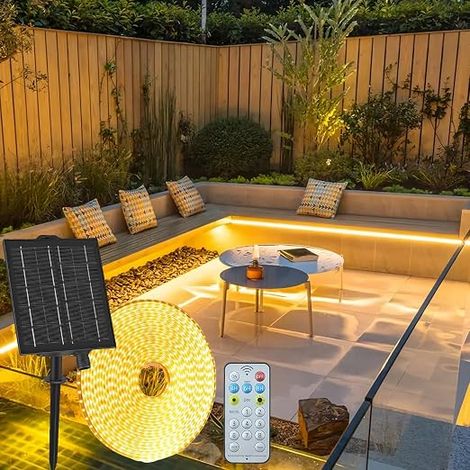 Solar LED Strip Outdoor 10 m Flexible LED Strip with Remote Control Dimmable 8 Modes 640 LED IP68 Waterproof for Gardens Pavilion Vera Balcony Driveway Warm White (1/5)