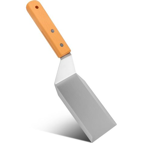 Espátula de cocina de acero inoxidable con mango de madera, 11 x 2,8 pulgadas, accesorio para barbacoa, raspador de cocina resistente al calor, espátula de metal resistente para barbacoas, hamburguesa (1/5)