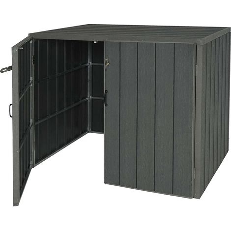 Pattumiera da esterno per riporre i contenitori della spazzatura fino a 4 contenitori 117x142x102 cm effetto legno metallo allungabile grigio 040005606