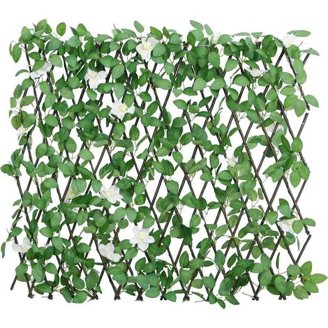 Treillis de lierre artificiel extensible brise-vue en bois et PVC pour jardin vert 180 x 60 cm (1/5)