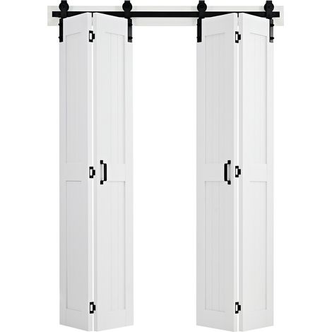 Mophorn Faltbare Schiebetür im Scheunentor-Stil 1524x2134 mm aus MDF, mit Beschlagsatz & Platzsparendem H-Rahmen-Design & Vormontierter Paneele, Faltschiebetür für Schlafzimmer und Wohnzimmer in Weiß
