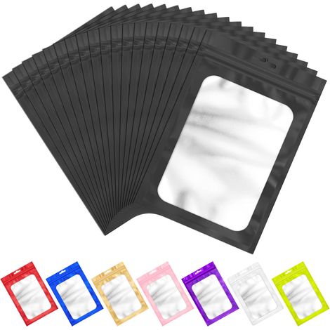 100 paquets de sacs en plastique noirs refermables avec fenêtres transparentes dépolies, 2,75 x 3,93 pouces. (1/5)