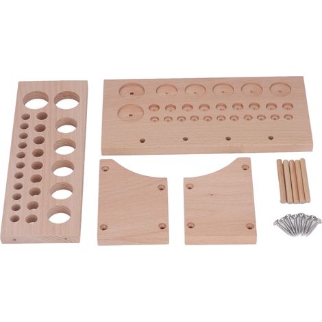 Porte-outils en cuir véritable, trois compartiments, 98 trous, porte-outils en bois pour le bricolage en cuir, support de rangement pour outils de travail du cuir (1/5)