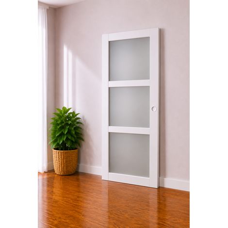 Puerta corredera Kenya blanca con cristal H204 x L83 cm, conchas blancas Gd Menuiseries (1/4)