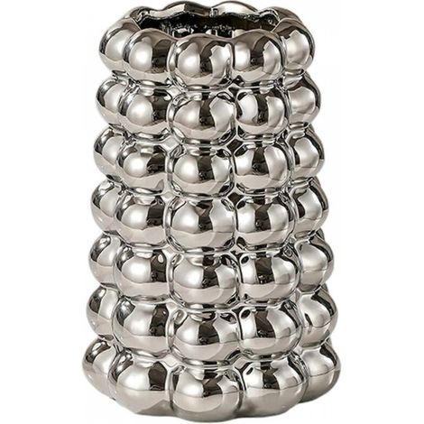 Vase de fleurs en céramique de luxe unique avec trou de drainage, vase à bulles en céramique pour salon ou table à manger, Argent (1/5)