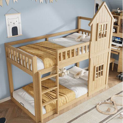 Cama infantil tipo casa con escalera madera 90x200 OKMYHOME (1/5)