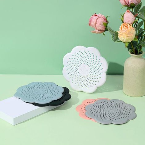 Filtre de bonde anti-cheveux en silicone, forme fleur, lot de 3 pour évier, lavabo, douche et baignoire (1/4)