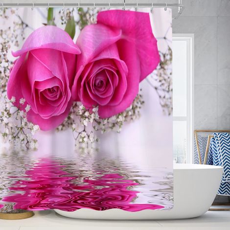 Rideau De Douche - Polyester - Motif Papillon Et Rose - Design Nordique Minimaliste - 180 X 180 Cm - 1 Piece (1/5)