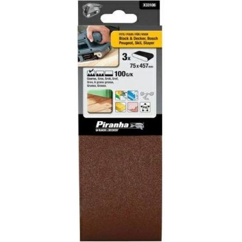 BLACK&DECKER - PIRANHA - 3 PEZZI - NASTRI ABRASIVI 75x457MM PER LEVIGATRICI A NSTRO - GRANA 100
