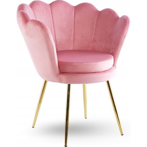 Elegante sillón de terciopelo rosa sobre estructura dorada para la sala de estar. (1/5)