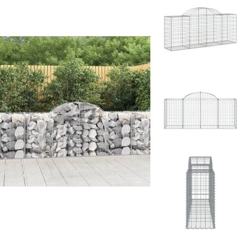 Gabione mit Hochbogen 200x50x80/100 cm Verzinktes Eisen - Gabionenkorb - Gabionenwand - Gartendekoration - Gartenzubehör - Zaun (1/5)
