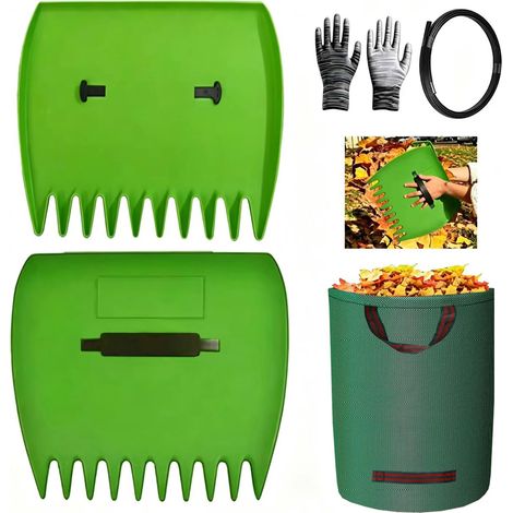 1 Paires Ramasse Feuilles Mortes a Main avec Sac de Ramassage Feuilles 210L (1/5)