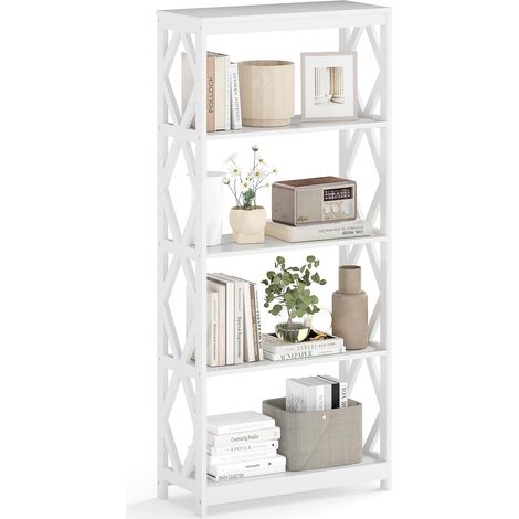 COSTWAY Libreria 5 Ripiani, Scaffale in Legno con Struttura Romboidale, Scaffale Espositivo Aperto Autoportante per Ufficio, Soggiorno e Camera da Letto, 70×30×155 cm (1/5)