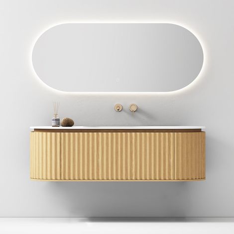 Mobile Bagno Sospeso 140 cm Rovere Chiaro Specchio Ovale Retroilluminato - Reid (1/5)