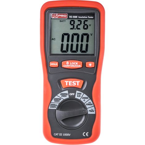 Rs Pro – Contrôleur d'isolement 250V – Testeur d'isolation jusqu'à 1000V – Affichage LCD – Courant de test 200mA – Résistance max 2GO (1/4)