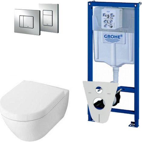 Villeroy & Boch Subway 2.0 Pack WC sans bride avec abattant softclose, réservoir Grohe et plaque de commande chrome