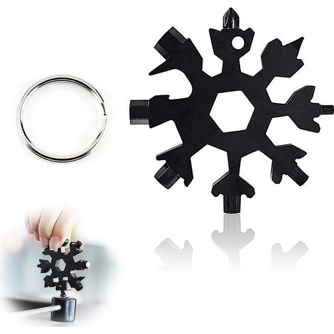 Outil multifonction Snowflake - Clé et ouvre-bouteille portables 18 en 1 en acier inoxydable avec anneau porte-clés (1/5)