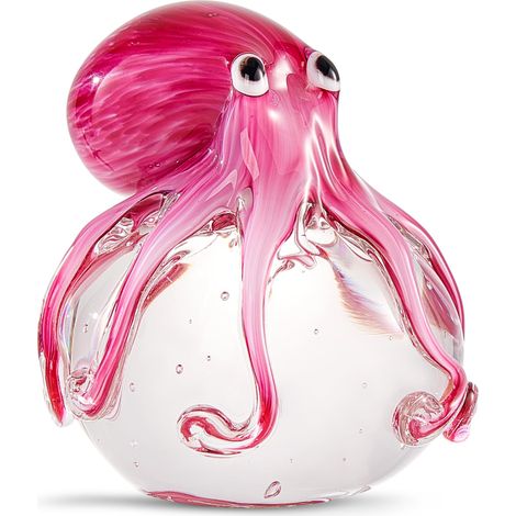 Figurine de Pieuvre en Verre soufflé à la Main, Ornement d'animaux Marins pour Aquarium, Collection d'animaux Marins pour Cadeau d'anniversaire, Presse-Papier en Verre pour Bureau. (1/5)