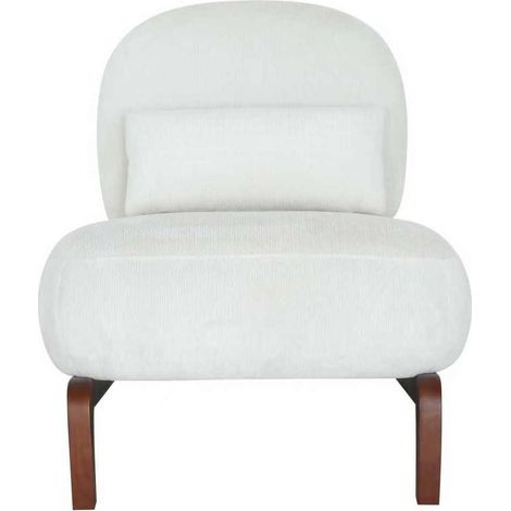 Chaise d'appoint blanche en velours avec pieds en bois massif, sans accoudoirs (1/5)