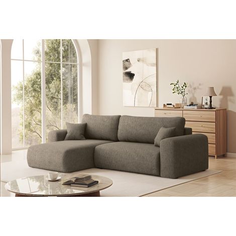 Ecksofa Schlafsofa FLORA Stoff Verita Braun Ottomane Links