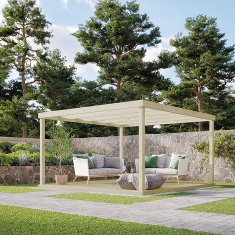 Box Pergola and Decking Kit - Wood - L240 x W240 cm - Light Green