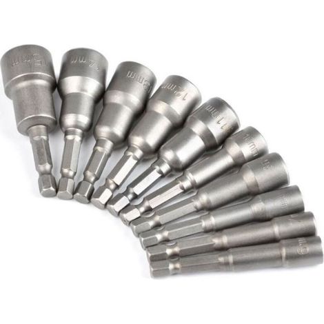 Douille Hexagonale Magnétique 10Pcs Douille Visseuse à Choc 6-15mm, Clés à Douille Magnétique Hexagonale Douille Set Magnétique 1/4 (1/5)