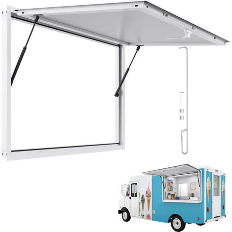 Fenêtre de Concession pour Camion Restaurant 134,6x83,8 cm, Fenêtre de Service pour Stand de Vente, Cadre en Alliage d'Aluminium, sans Verre, avec Porte à Auvent et Crochet de Traction (1/5)