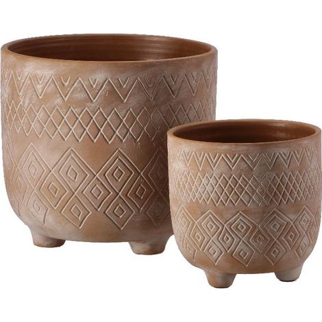 Set 2 Vasi Decorativi in Ceramica Cachepot Caspò Iringa Beige 20 + 30 cm (1/2)