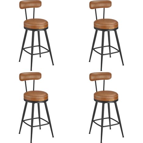Vasagle – Tabouret de bar lot de 4 – Siège rembourré PU marron – Hauteur assise 65 cm – Style moderne mi-siècle – Capacité 120 kg