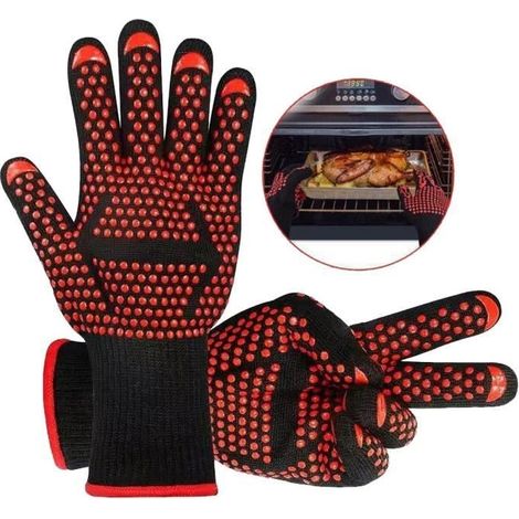(Rouge et Noir)Gants de Cuisine - Non spécifié - Résistants à la Chaleur - Silicone - Confortables - 32cm (1/4)