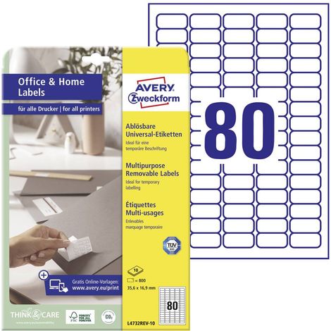 Etiquette universelles Avery-Zweckform L4732REV-10 35.6 x 16.9 mm papier blanc 800 pc(s) décollable