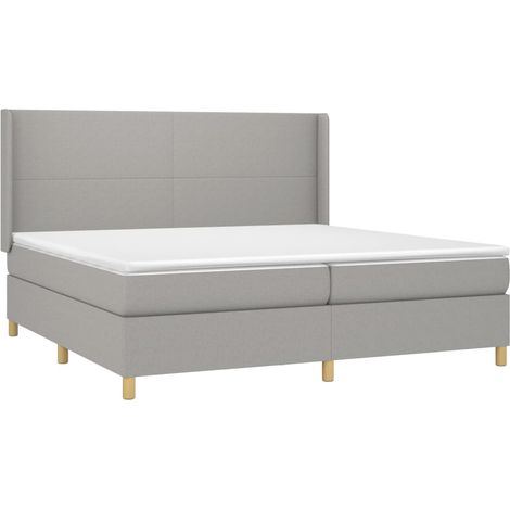Cadre de lit LED avec sommier tête de lit matelas surmatelas 200x200 cm tissu gris clair TDL0207806