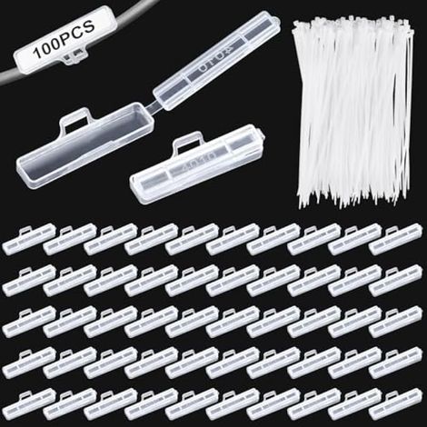 100 x Transparent Waterproof Cable Labels with Waterproof Cable Clamps for Labelling and Sorting Cables of All Kinds (1/5)