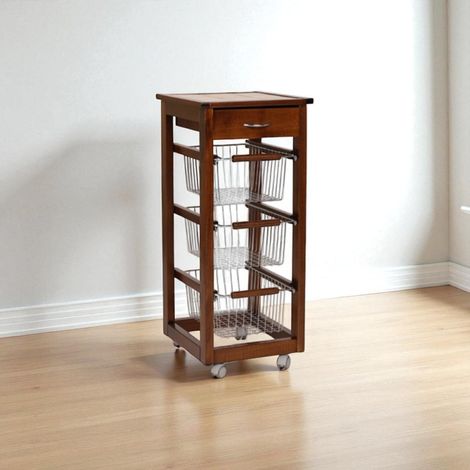 Carrello cucina SLIM in legno di faggio 3 cesti e 1 cassetto Noce