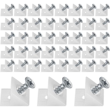 50 Pièces Cales en Plastique pour Meuble Tiroir,Renfort Tiroir Connecteur Arrière Stabilisateurs,Fond de Tiroir Connecteur avec Vis,pour Réparer Affaissement Étagère Meuble,Blanc (50, Blanc) (1/5)