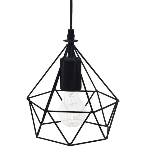 Atmosphera – Suspension en métal noir 19 cm – Design géométrique contemporain – Douille E27 – Longueur câble 80 cm – Pour éclairage intérieur (1/6)
