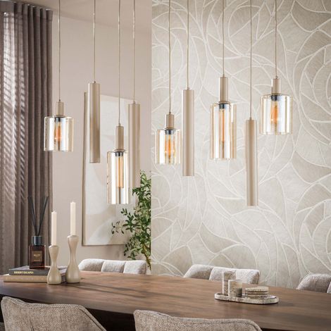 Suspension cylindre 9 lampes 116x150cm en verre ambré et beige - GRETA (1/5)