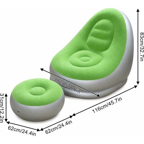 (Vert) Ensemble pouf gonflable portable et repose-pieds, revêtement doux floqué, idéal pour les chambres à coucher (1/5)