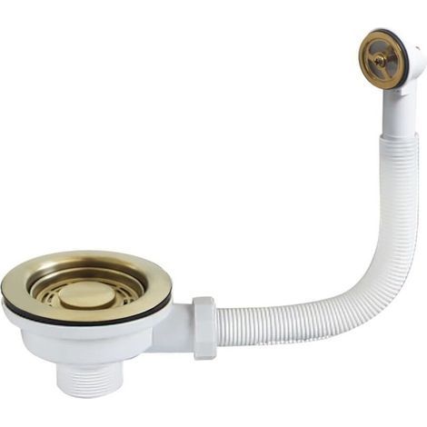 Bonde de lavabo avec trop-plein rond 114 mm – Acier inoxydable Sus304 – Filtre doré/gris foncé pour évier de cuisine (1/5)
