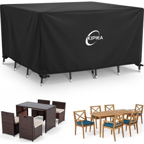 Housse de protection imperméable pour mobilier de jardin rectangulaire 165x107x71cm, tissu Oxford 420D, anti-UV, résistant au vent (1/5)