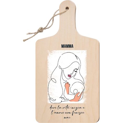 Lupia - Tagliere Decorativo con Manico, Frasi e disegni a Tema, colorato, Souvenir Artigianale, Appendibile in Cucina, Made in Italy, Legno multistrato 15x29 cm - MAMMA E' VITA (1/4)