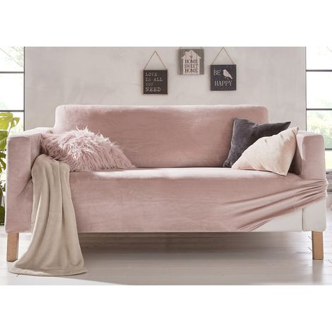 Copridivano Elasticizzato Effetto Velluto Modello Morbidissimo Colore Cipria, misuraPoltronacoloreCipria (1/4)